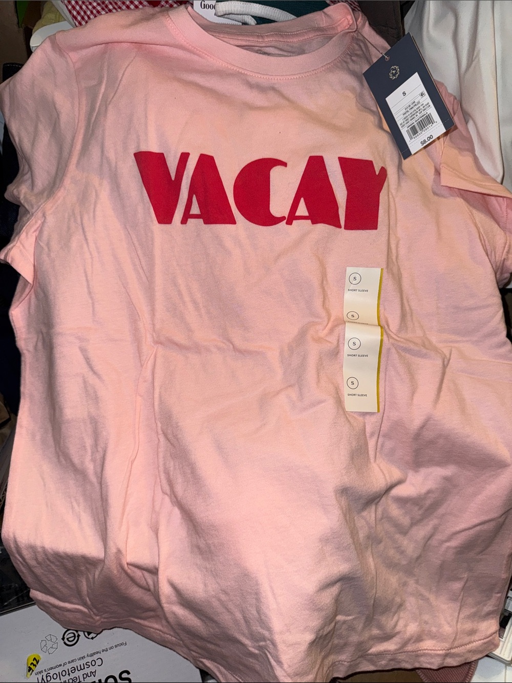 Universal Thread Pink Short Sleeve Tee with Red "VACAY" Graphic